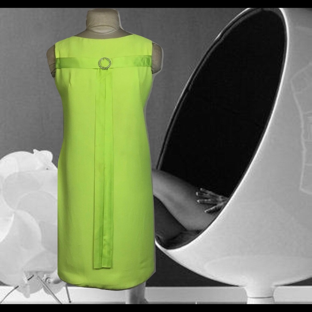 Vintage Mod 1960s Neon Green Mini Dress